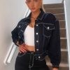 Clothing Rebellious Fashion | Black Contrast Stitch Elasticated Hem Denim Jacket - Danalee