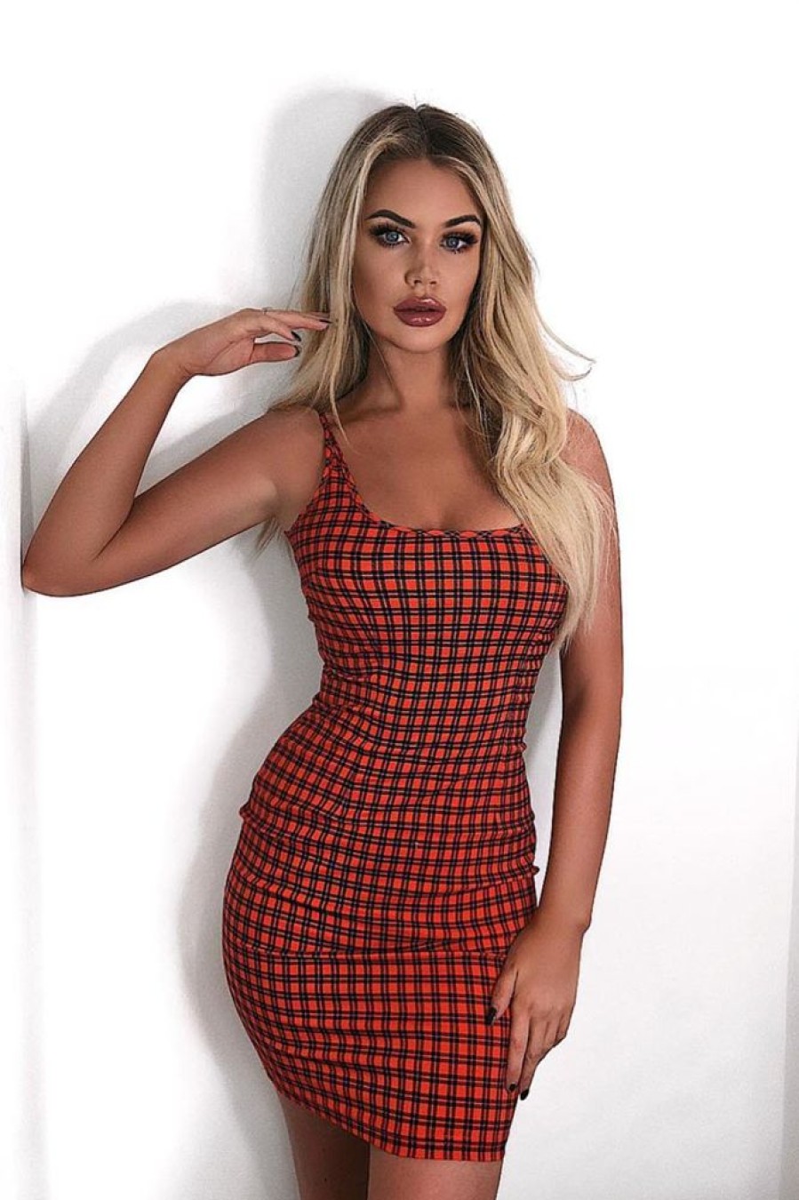 Clothing Rebellious Fashion | Red Gingham Bodycon Dress - Blare