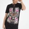 Clothing Rebellious Fashion | Black Tiger Lace Up T-Shirt Dress - Autumn