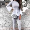 Clothing Rebellious Fashion | Grey Ribbed Flared Shirt And Leggings Co-Ord - Aafiya