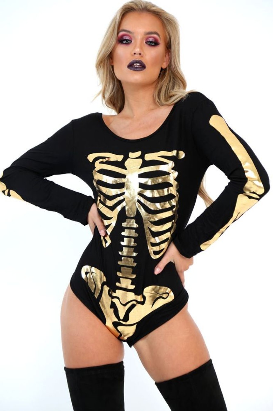 Clothing Rebellious Fashion | Gold Skeleton Bodysuit