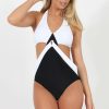 Clothing Rebellious Fashion | Black And White Cut Out Keyhole Swimsuit - Farah