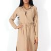 Clothing Rebellious Fashion | Cori Camel Split Shirt Dress