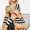 Clothing Rebellious Fashion | Camel Knit Oversized Striped Cardigan - Pai