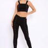 Clothing Rebellious Fashion | Black With Pearls Crop Top And Trousers Co-Ord - Meridith