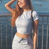 Clothing Rebellious Fashion | Grey Rip Crop Top Midi Skirt Co-Ord - Jahlia