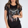 Clothing Rebellious Fashion | Black Distressed America Love Angel Graphic T-Shirt Dress - Skyler