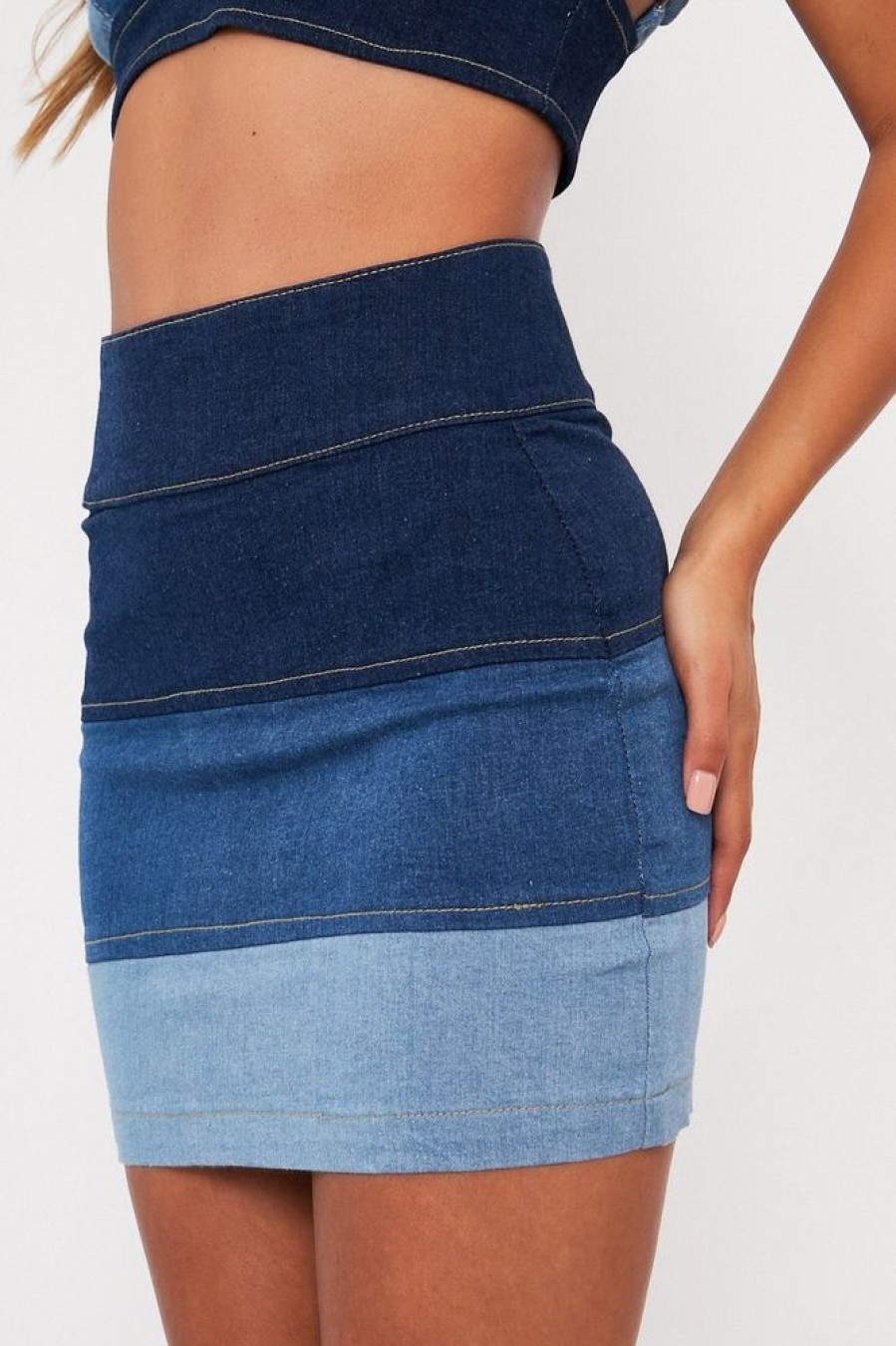 Clothing Rebellious Fashion | Blue Contrast Panel Denim Skirt - Kodie