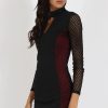 Clothing Rebellious Fashion | Black & Red Mesh Detail Cut Out Bodycon Dress - Derry