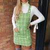 Clothing Rebellious Fashion | Green Tweed Ring Front Pinafore Dress - Lexie