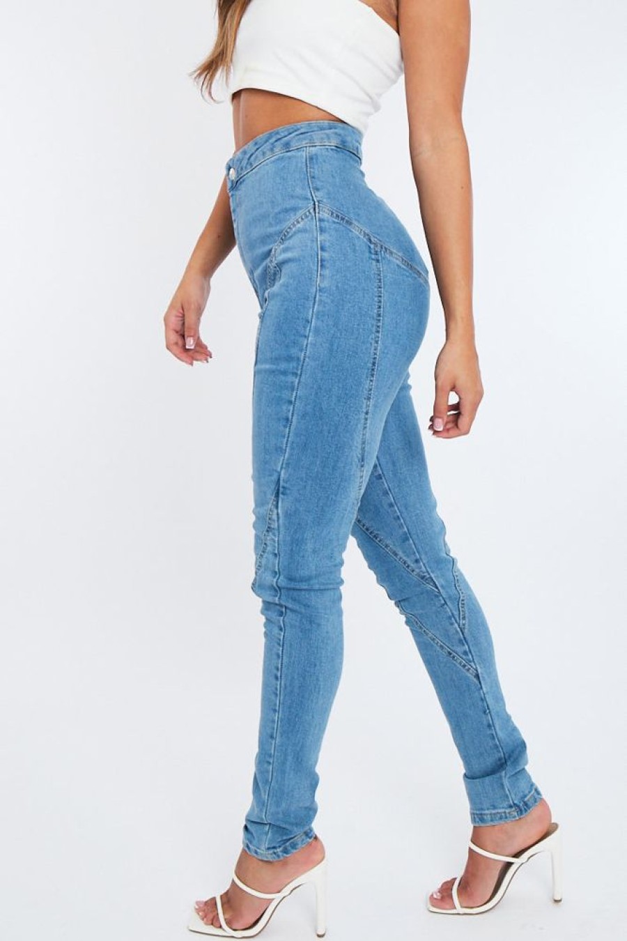 Clothing Rebellious Fashion | Mid Blue Contour Seam Skinny Jeans - Emma