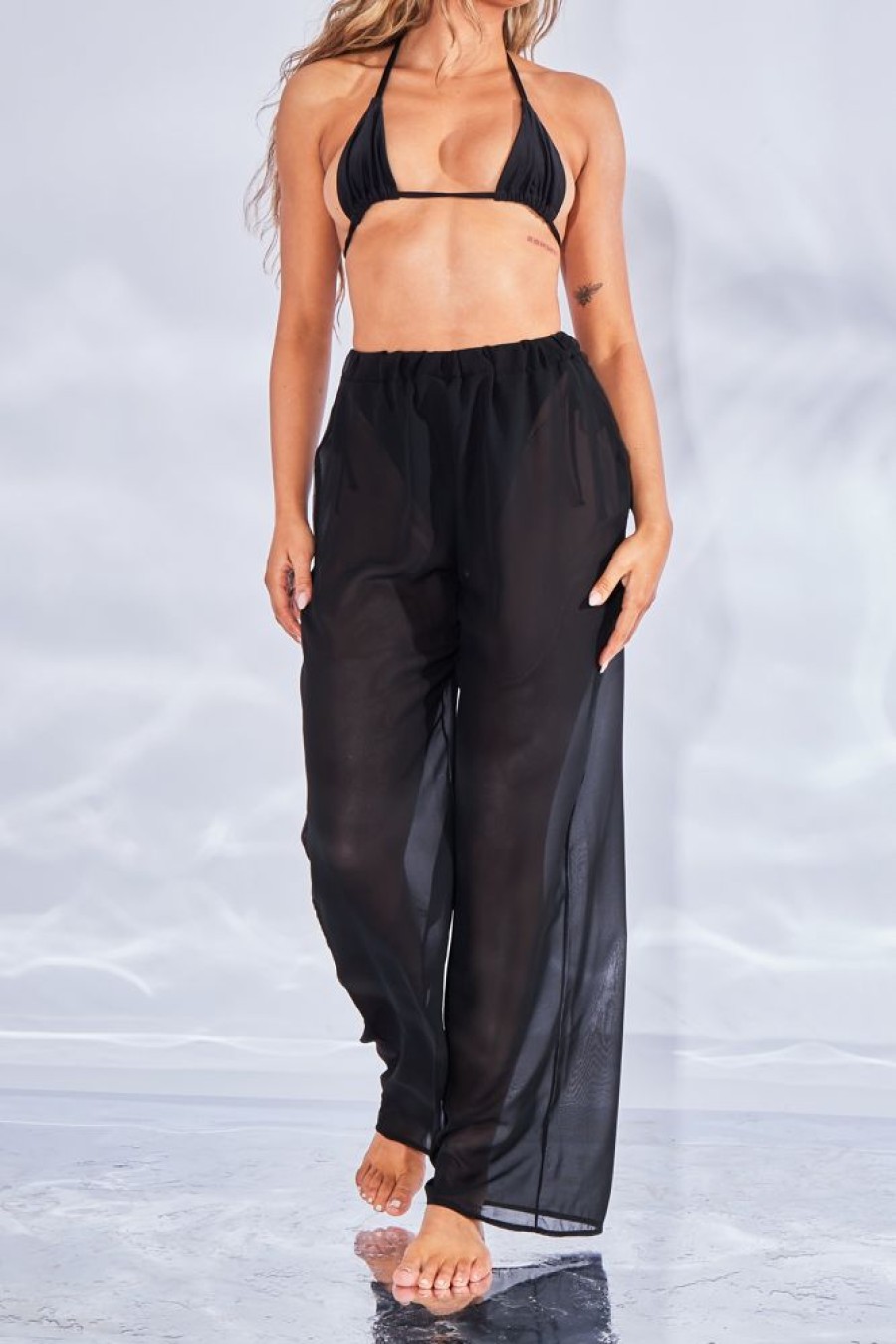 Clothing Rebellious Fashion | Black Chiffon Cover Up Trousers - Nicole