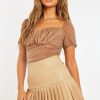 Clothing Rebellious Fashion | Camel Mesh Cap Sleeve Bodysuit - Aadvi