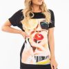 Clothing Rebellious Fashion | Black Oversized Orange Fruit Face T-Shirt Dress - Alycia