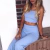 Clothing Rebellious Fashion | Baby Blue Crop Top And Trousers Co-Ord Set - Kimmy