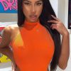 Clothing Rebellious Fashion | Orange Ribbed High Neck Sleeveless Bodysuit - Electra