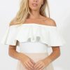 Clothing Rebellious Fashion | White Bardot Frill Layer Bodysuit - Olga