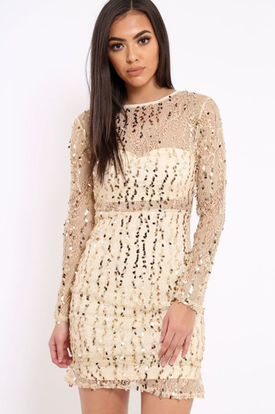 Clothing Rebellious Fashion | Gold Sheer Sequin Dress - Aaima