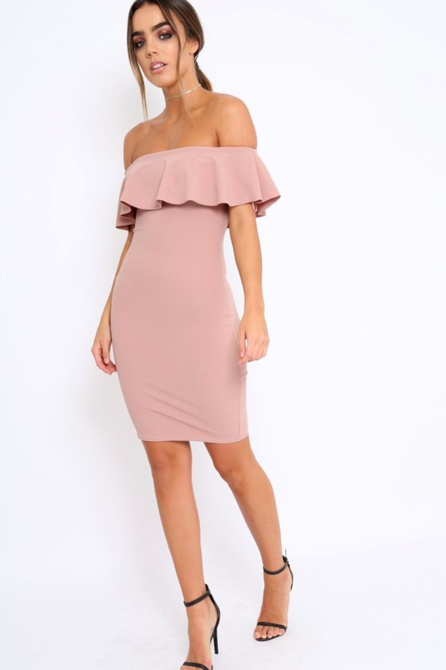 Clothing Rebellious Fashion | Rose Frill Bardot Midi Dress - Bridget