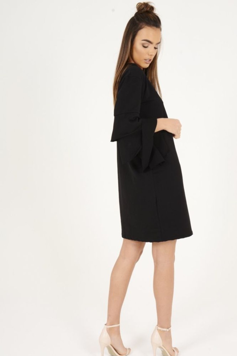 Clothing Rebellious Fashion | Black Frilled Sleeve Swing Dress - Aaria