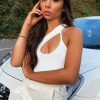 Clothing Rebellious Fashion | White Cut Out Off Shoulder Slinky Bodysuit - Jeanelle