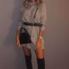 Clothing Rebellious Fashion | Grey Roll Neck Mini Jumper Dress - Dariyana