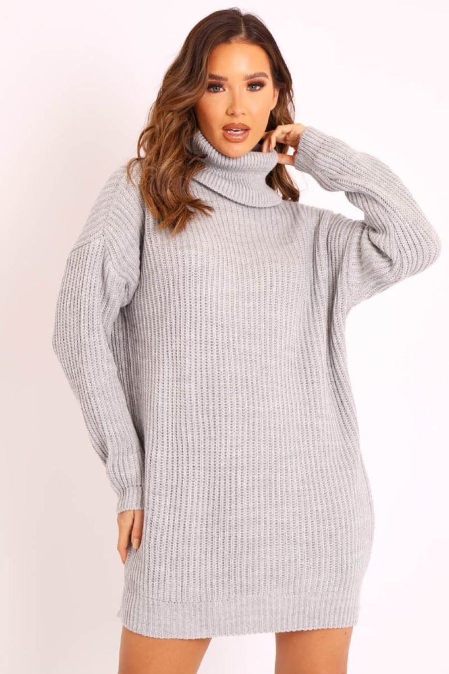 Clothing Rebellious Fashion | Grey Roll Neck Mini Jumper Dress - Dariyana