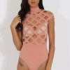 Clothing Rebellious Fashion | Mauve Cage High Neck Bodysuit - Tess