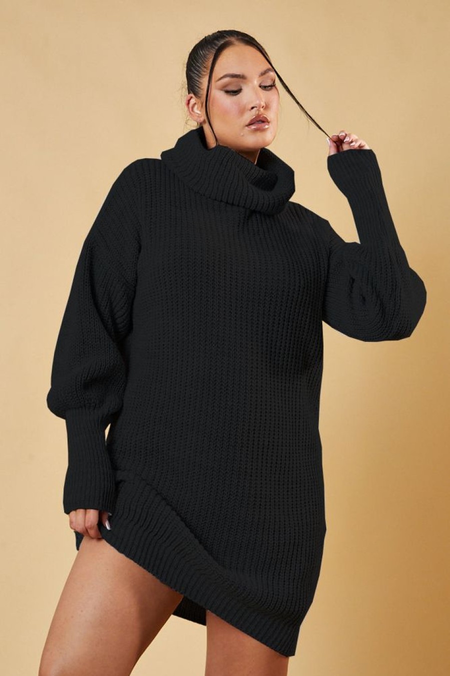 Clothing Rebellious Fashion | Black Turtle Neck Knit Jumper Dress - Brooke