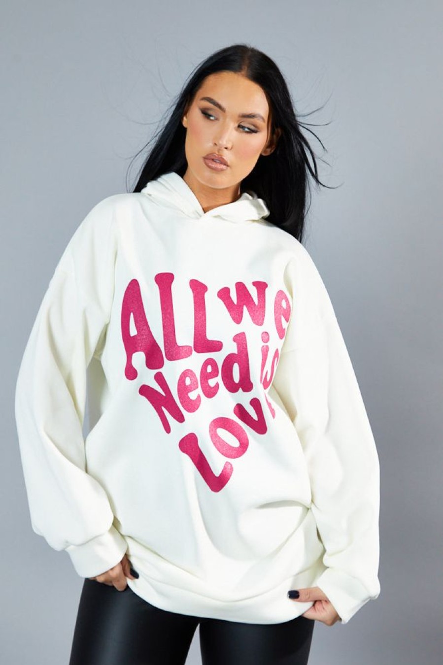 Clothing Rebellious Fashion | Cream Oversized Slogan Hoodie - Sora