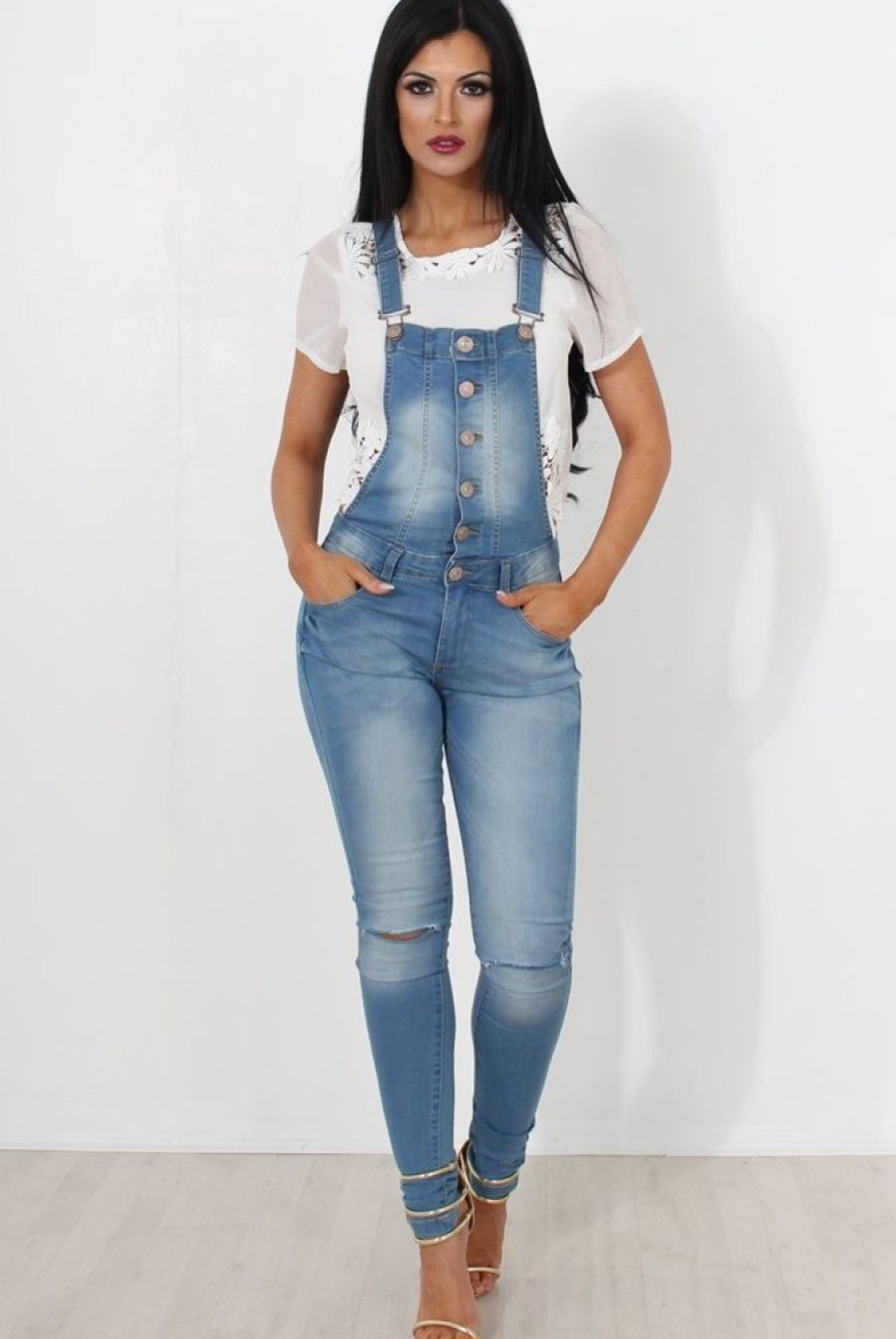 Clothing Rebellious Fashion | Lavine Mid Blue Dungarees