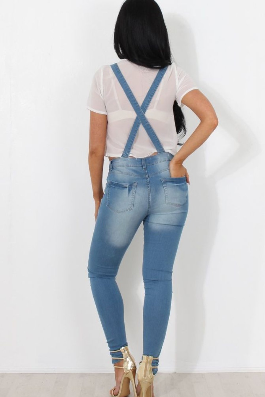 Clothing Rebellious Fashion | Lavine Mid Blue Dungarees