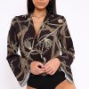 Clothing Rebellious Fashion | Black Rope Print Plunge Bodysuit - Jani