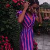 Clothing Rebellious Fashion | Pink And Lilac Plunge Wrap Belted Maxi Dress - Carri