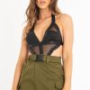 Clothing Rebellious Fashion | Black Net Bandage Plunge Cut Out Bodysuit - Madison