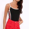 Clothing Rebellious Fashion | Black Sports Trim Side Stripe Bodysuit - Marlow