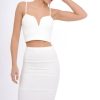 Clothing Rebellious Fashion | Cream Ribbed Plunge Bodycon Co-Ord - Theodora