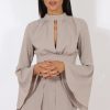 Clothing Rebellious Fashion | Grey Cut Out Bell Sleeve Co-Ord - Leia