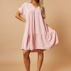 Clothing Rebellious Fashion | Pink V-Neck Tiered Frill Mini Dress - Kate