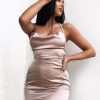 Clothing Rebellious Fashion | Nude Satin Lace Up Bodycon Mini Dress - Sira