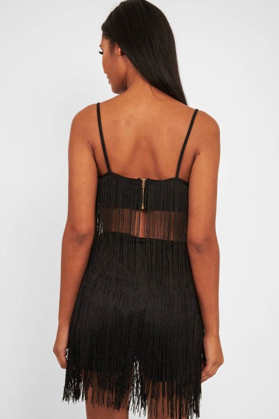 Clothing Rebellious Fashion | Black Fringe Crop Top Shorts Co-Ord - Lylith