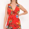 Clothing Rebellious Fashion | Red Floral Tie Front Dress - Daylen