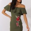 Clothing Rebellious Fashion | Khaki Bardot Frill Embroidered Dress - Jasmine