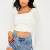 Clothing Rebellious Fashion | White Crepe Ruched Panel Crop Top - Laurie