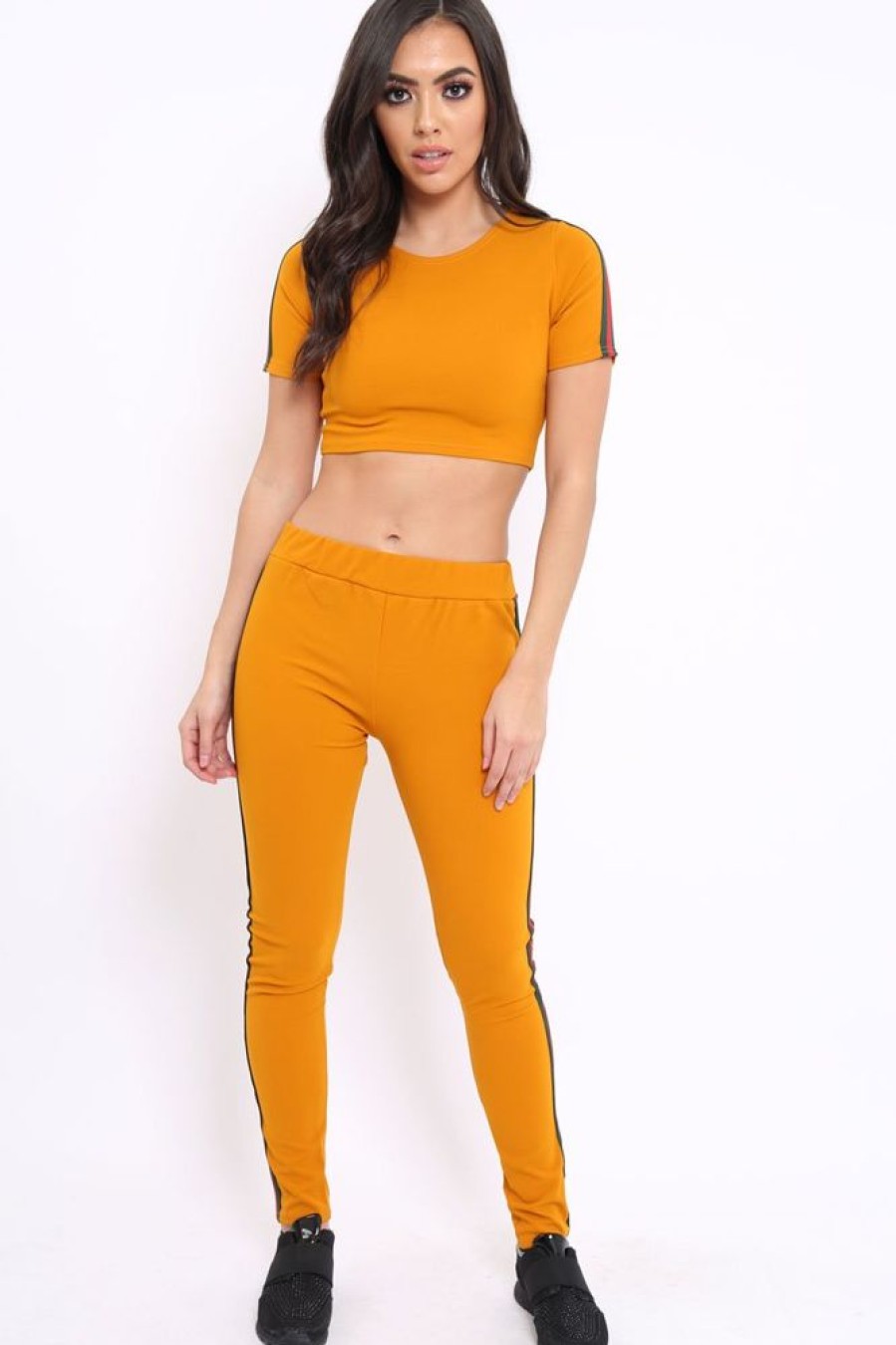 Clothing Rebellious Fashion | Mustard Loungewear Set With Side Stripe Sports Trim Detail - Lear