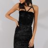 Clothing Rebellious Fashion | Black Crushed Velvet Harness Midi Dress - Chanel