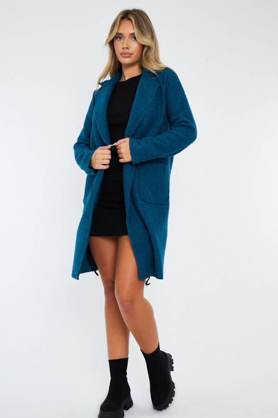 Clothing Rebellious Fashion | Teal Blue Mid Length Teddy Coat - Madelin