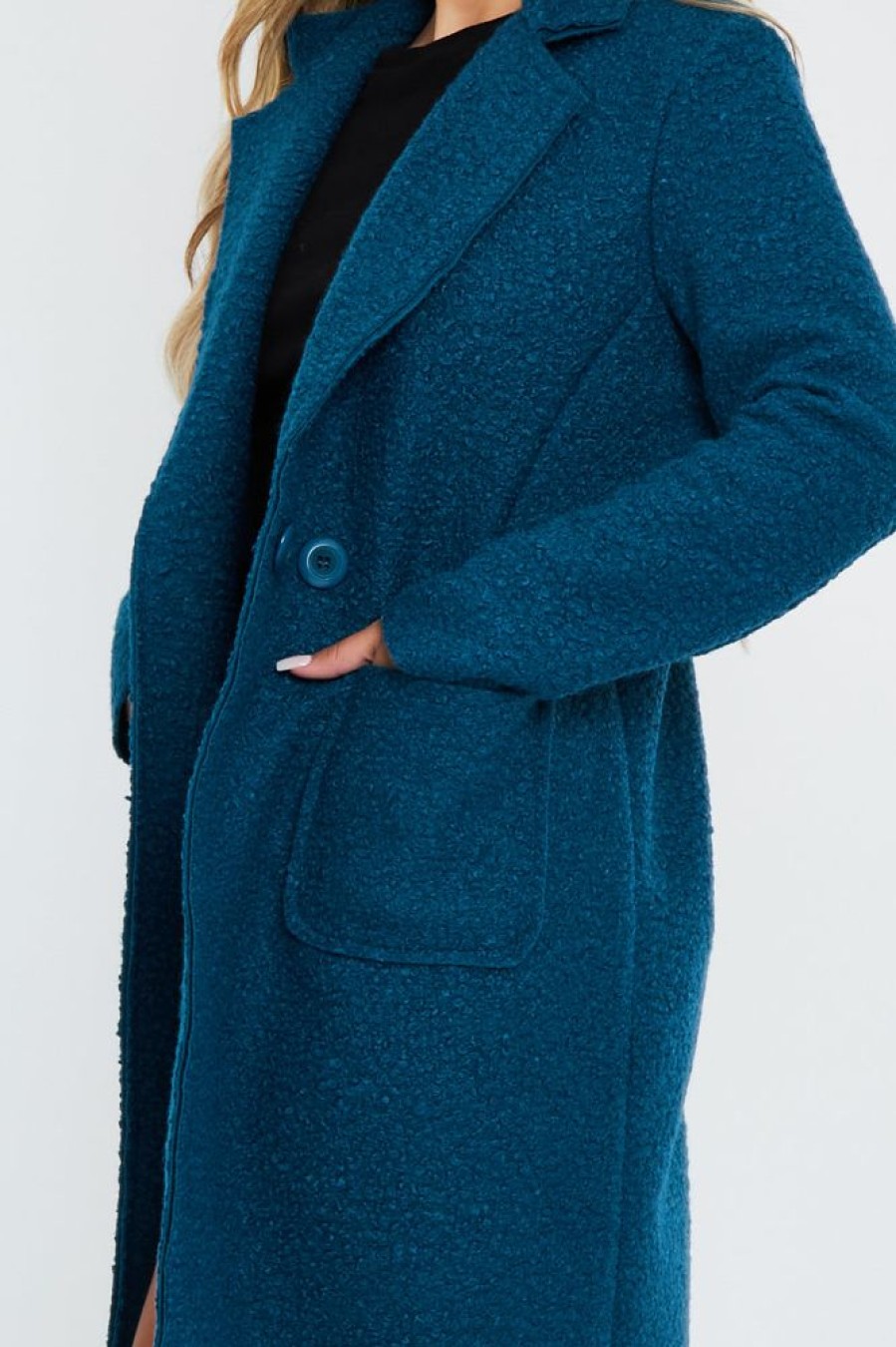 Clothing Rebellious Fashion | Teal Blue Mid Length Teddy Coat - Madelin