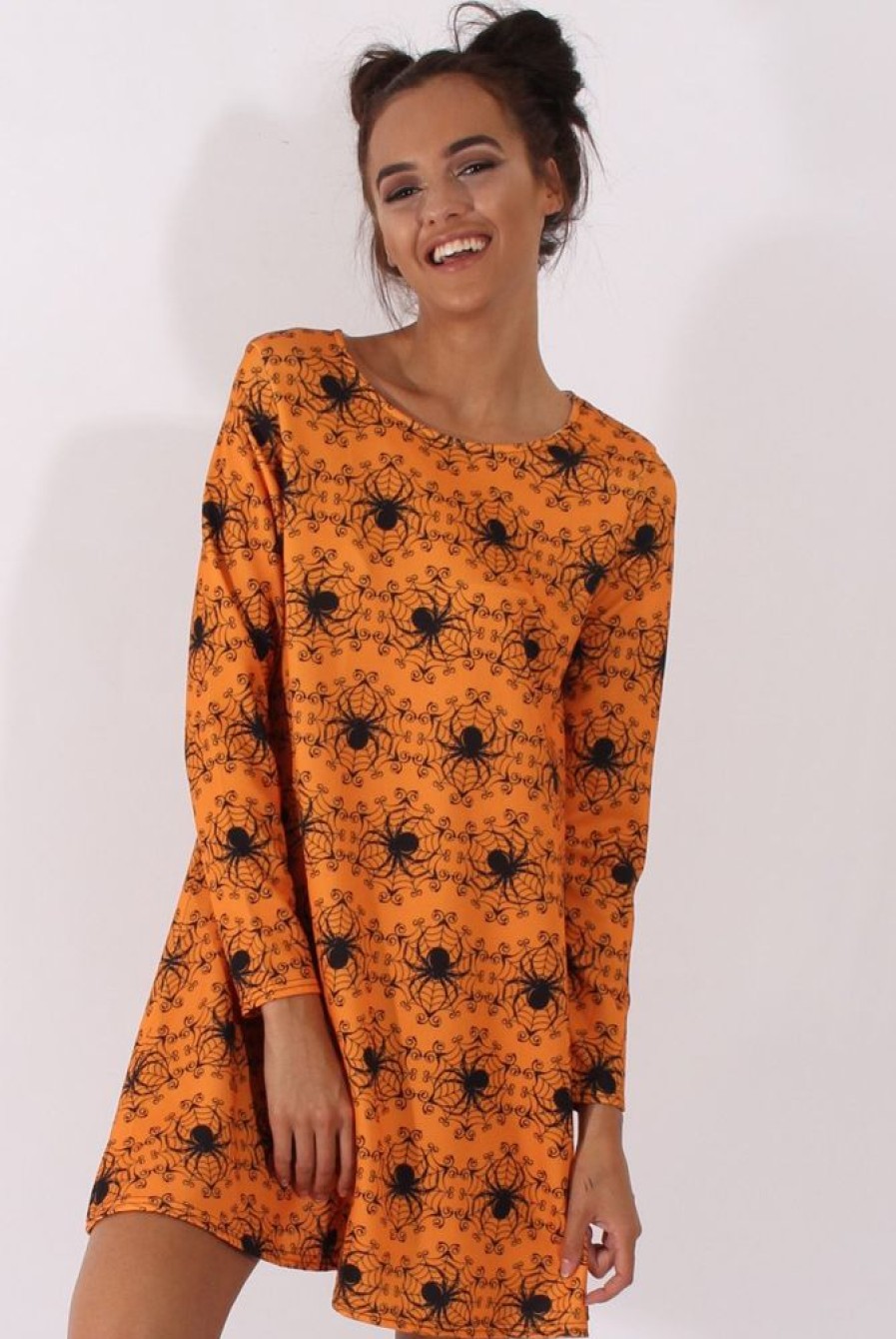 Clothing Rebellious Fashion | Orange Halloween Spider Swing Dress - Charlotte