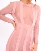 Clothing Rebellious Fashion | Pink Mesh Panel Striped Bandage Bodycon Dress - Clara